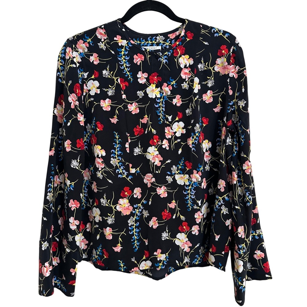 Equipment Femme Black‎ Floral Silk Button Down Blouse Top Small
